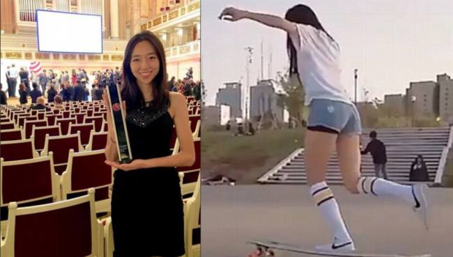 韩女子在滑板上热舞